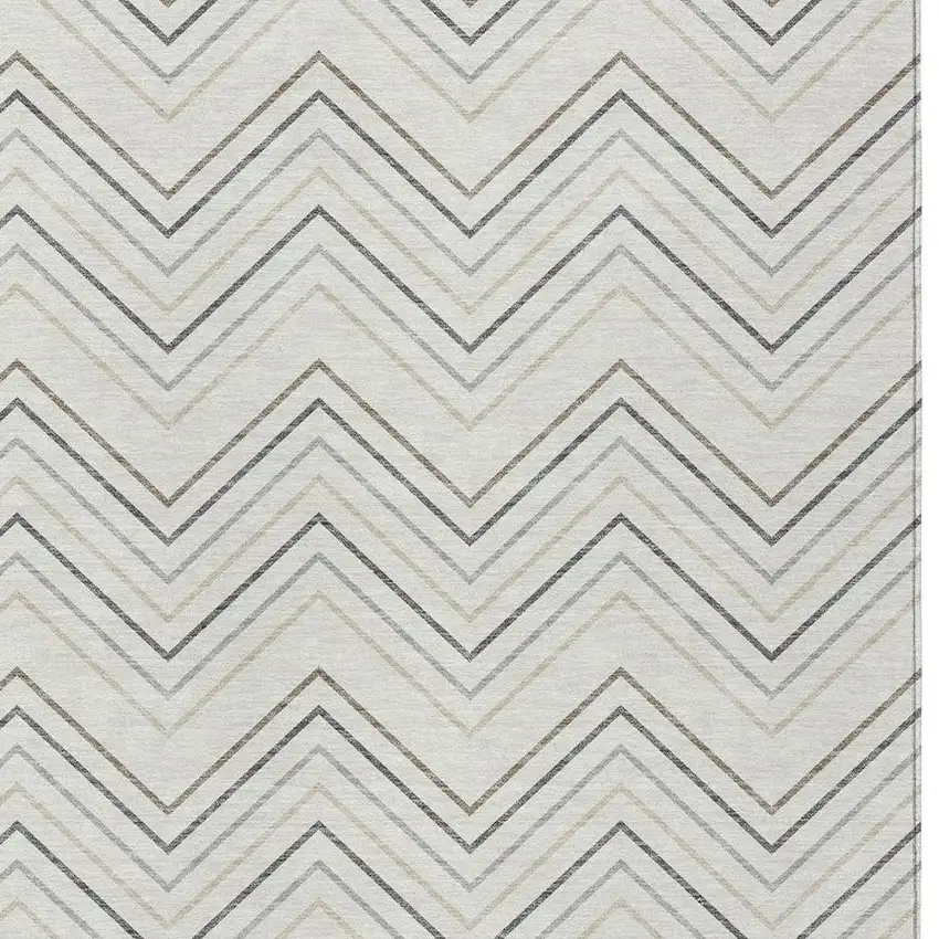 Ivory Gray And Taupe Geometric Washable Indoor Outdoor Area Rug Photo 2
