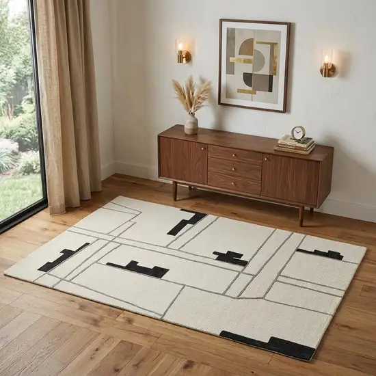 Gray and Ivory Wool Abstract Hand Tufted Area Rug Photo 1