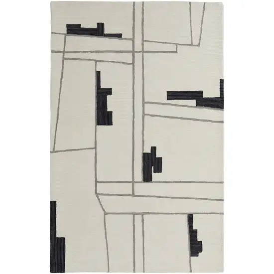 Gray and Ivory Wool Abstract Hand Tufted Area Rug Photo 4