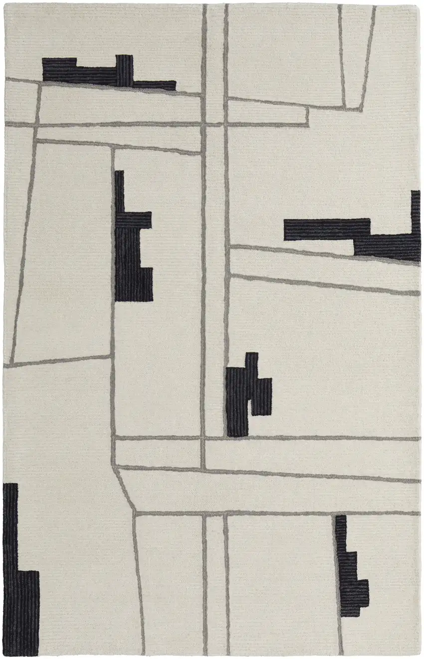 Gray and Ivory Wool Abstract Hand Tufted Area Rug Photo 4