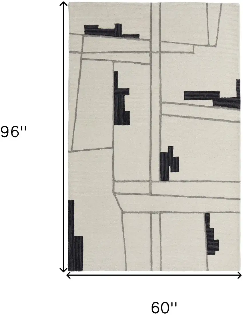 Gray and Ivory Wool Abstract Hand Tufted Area Rug Photo 3