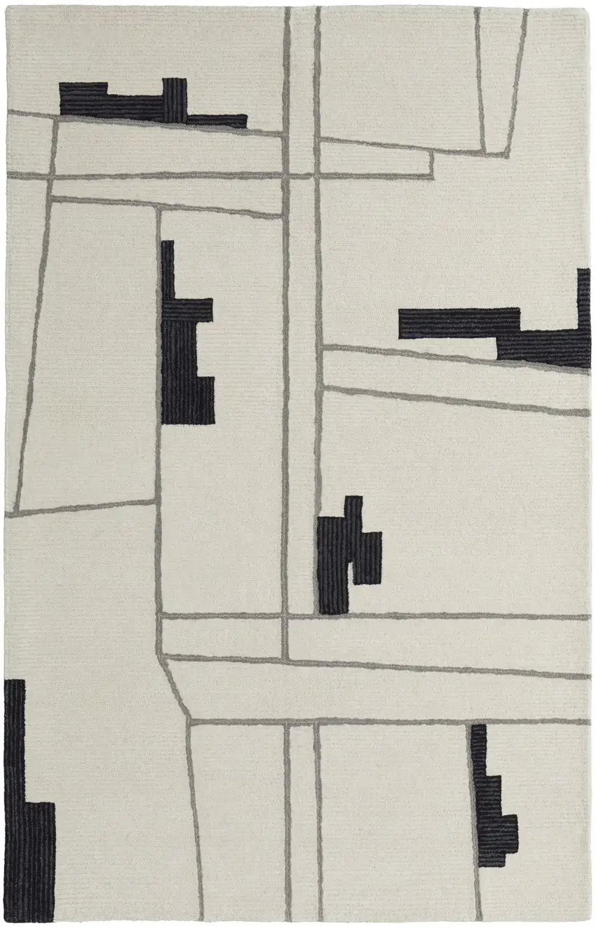 Gray and Ivory Wool Abstract Hand Tufted Area Rug Photo 2