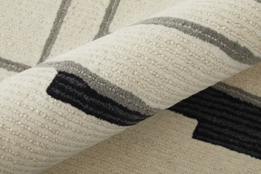 Ivory Gray And Taupe Wool Abstract Tufted Handmade Area Rug Photo 5