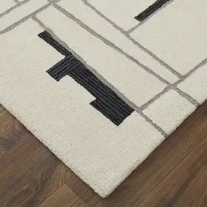 Photo of Ivory Gray And Taupe Wool Abstract Tufted Handmade Area Rug