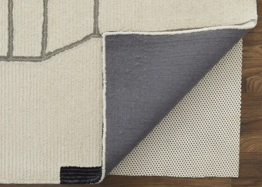 Ivory Gray And Taupe Wool Abstract Tufted Handmade Area Rug Photo 4