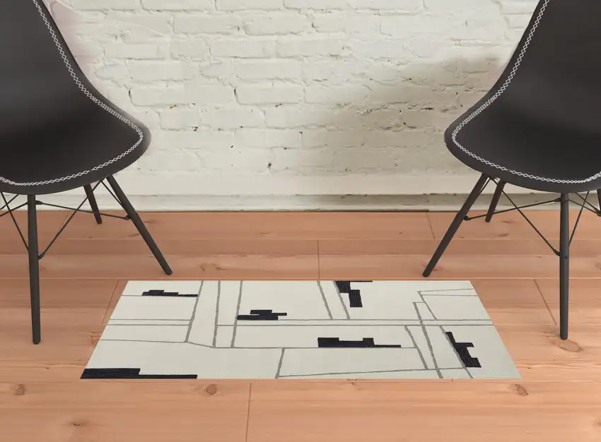 Ivory Gray And Taupe Wool Abstract Tufted Handmade Area Rug Photo 2