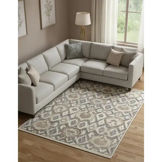 Ivory Gray And Taupe Wool Floral Hand Knotted Stain Resistant Area Rug Photo 1