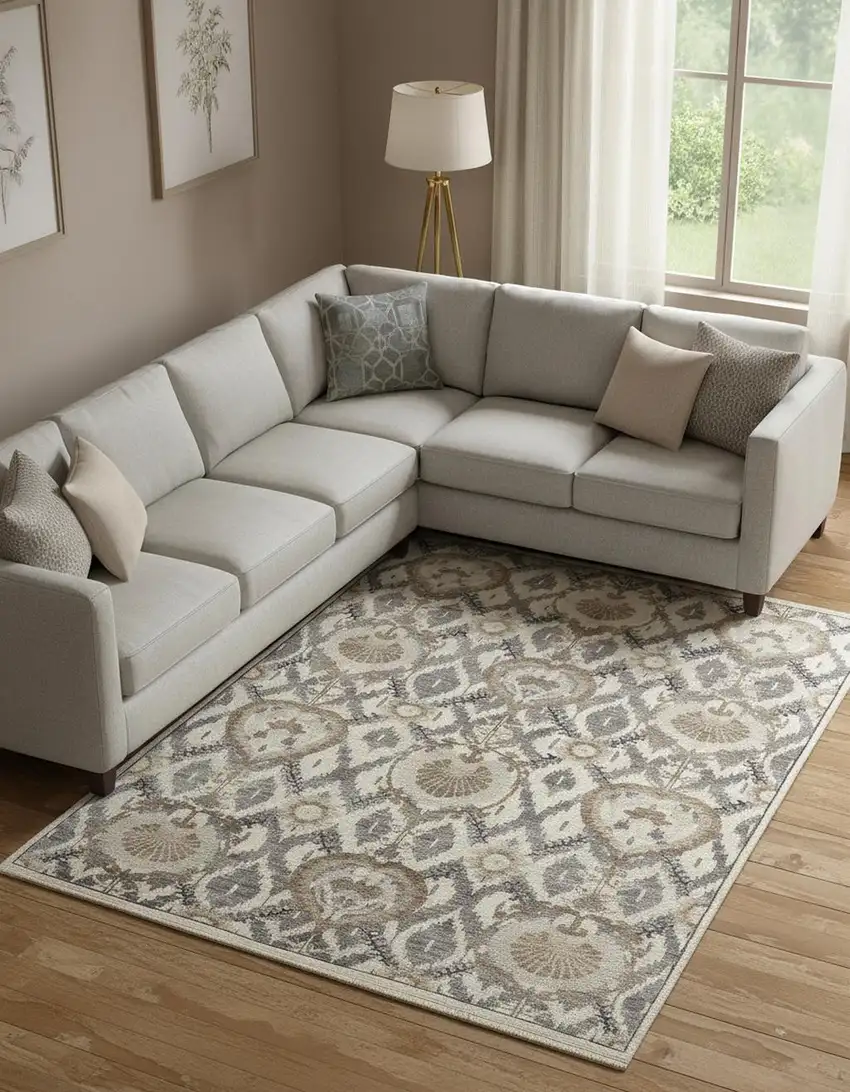 Ivory Gray And Taupe Wool Floral Hand Knotted Stain Resistant Area Rug Photo 1