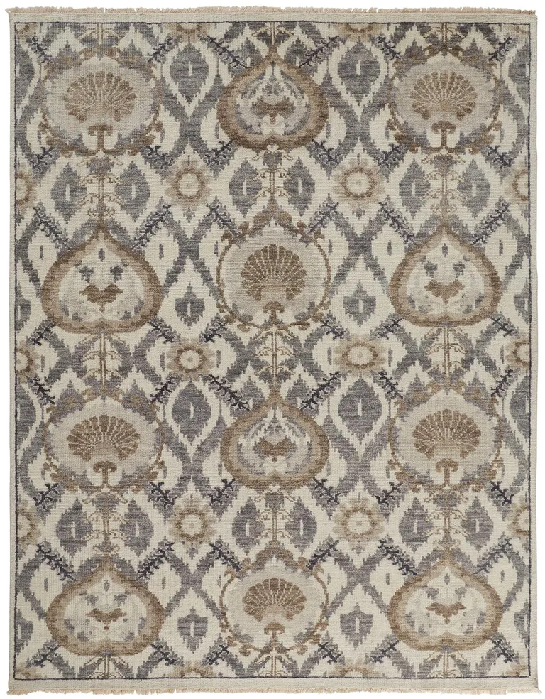 Ivory Gray And Taupe Wool Floral Hand Knotted Stain Resistant Area Rug Photo 1