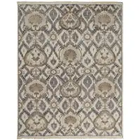 Photo of Ivory Gray And Taupe Wool Floral Hand Knotted Stain Resistant Area Rug