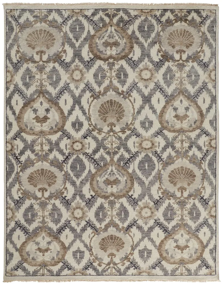 Ivory Gray And Taupe Wool Floral Hand Knotted Stain Resistant Area Rug Photo 3