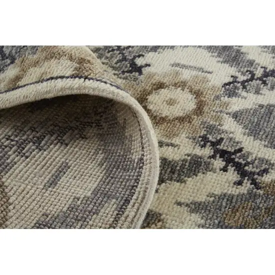 Gray and Ivory Wool Floral Hand Knotted Area Rug Photo 6