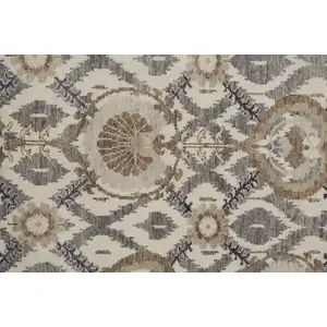Photo of Ivory Gray And Taupe Wool Floral Hand Knotted Stain Resistant Area Rug