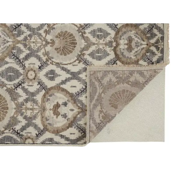 Gray and Ivory Wool Floral Hand Knotted Area Rug Photo 5