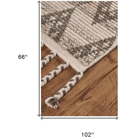 Ivory Gray And Taupe Wool Geometric Hand Knotted Area Rug Photo 7
