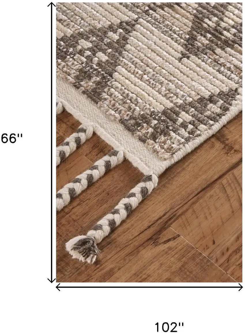 Ivory Gray And Taupe Wool Geometric Hand Knotted Area Rug Photo 7