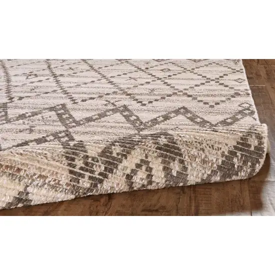 Ivory Gray And Taupe Wool Geometric Hand Knotted Area Rug Photo 6