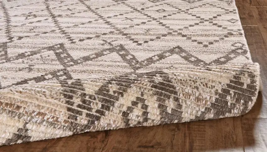 Ivory Gray And Taupe Wool Geometric Hand Knotted Area Rug Photo 6