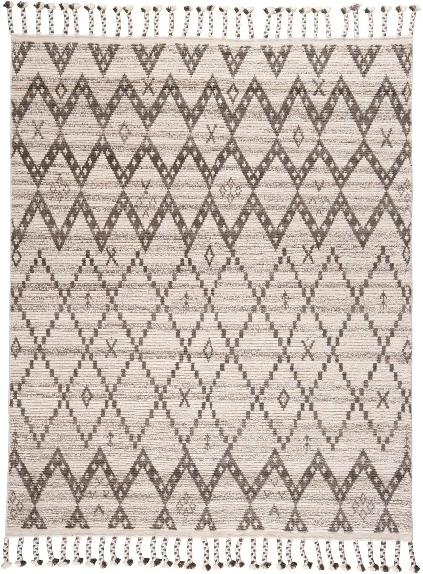 Ivory Gray And Taupe Wool Geometric Hand Knotted Area Rug Photo 3