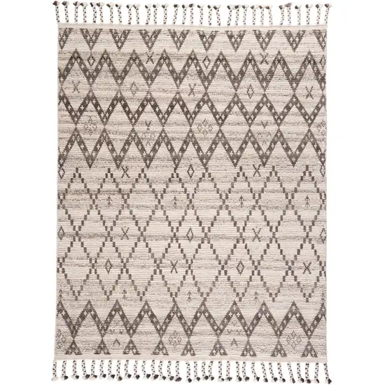 Ivory Gray And Taupe Wool Geometric Hand Knotted Area Rug Photo 3
