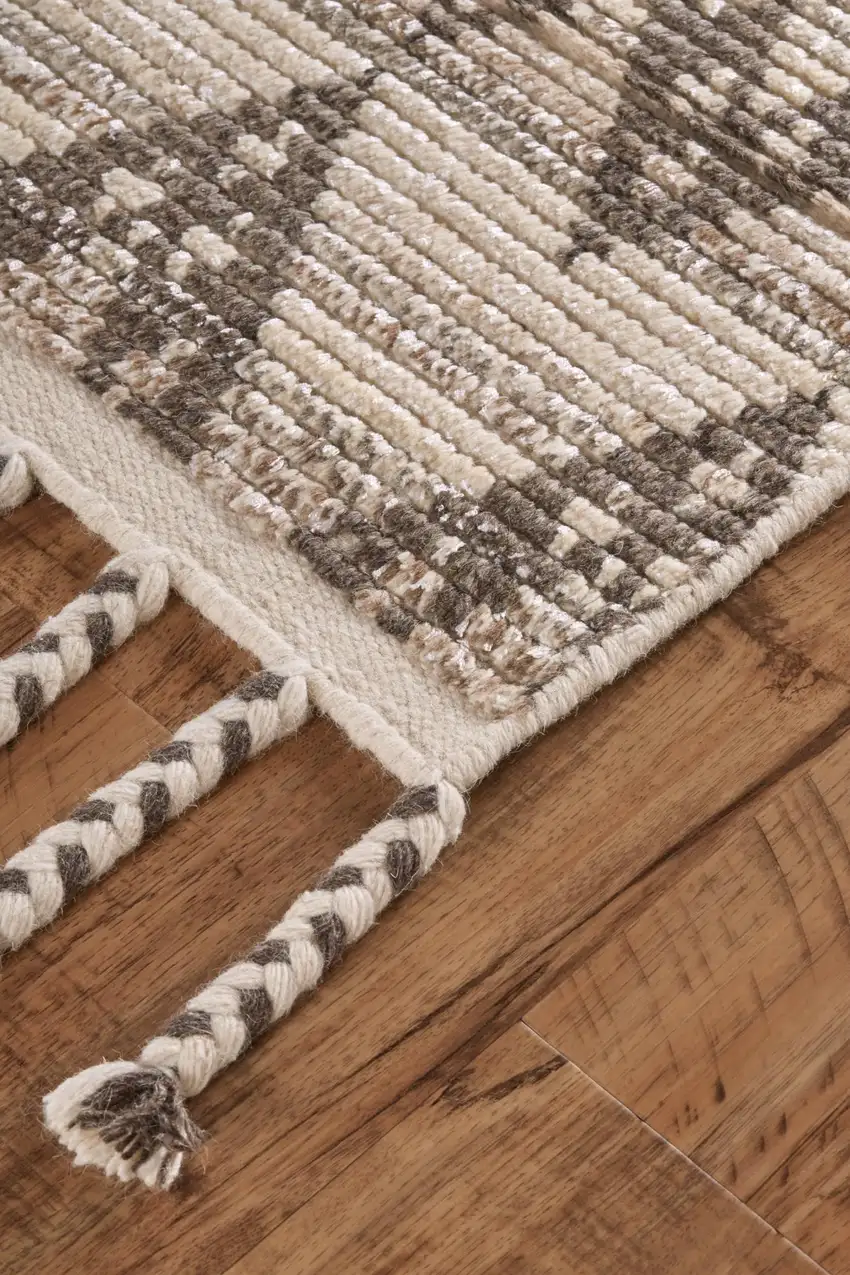 Ivory Gray And Taupe Wool Geometric Hand Knotted Area Rug Photo 2