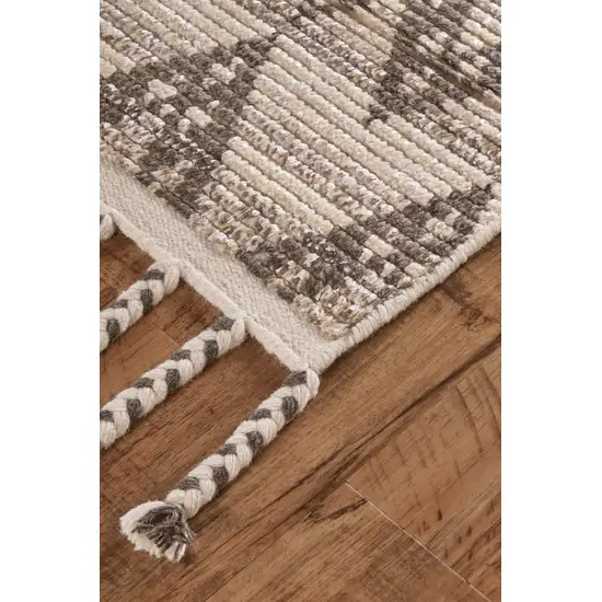 Ivory Gray And Taupe Wool Geometric Hand Knotted Area Rug Photo 2