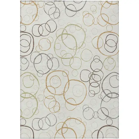 Ivory Gray And Walnut Geometric Washable Indoor Outdoor Area Rug Photo 1