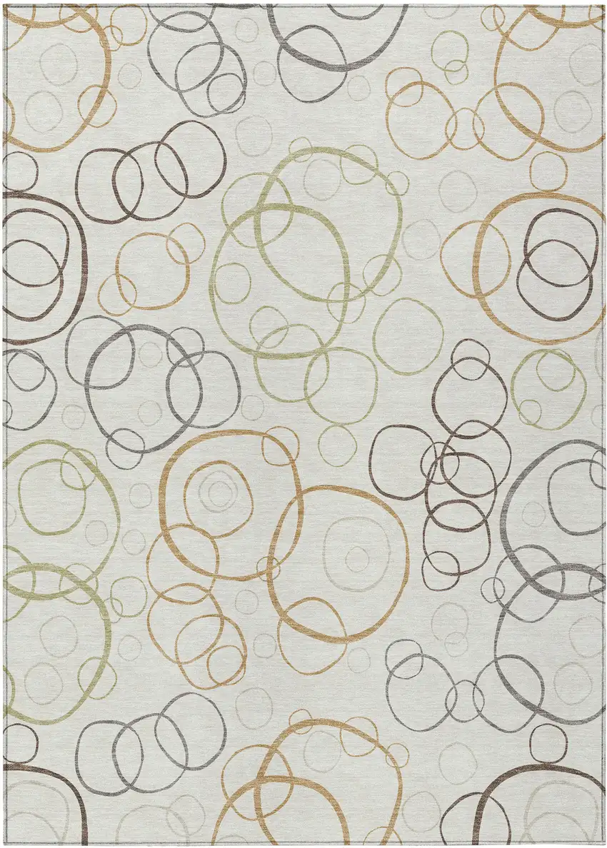 Ivory Gray And Walnut Geometric Washable Indoor Outdoor Area Rug Photo 1