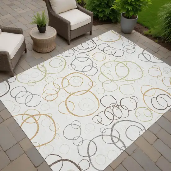 Ivory Gray And Walnut Geometric Washable Indoor Outdoor Area Rug Photo 7