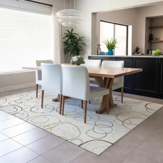 Ivory Gray And Walnut Geometric Washable Indoor Outdoor Area Rug Photo 6