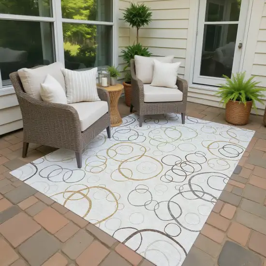 Ivory Gray And Walnut Geometric Washable Indoor Outdoor Area Rug Photo 4