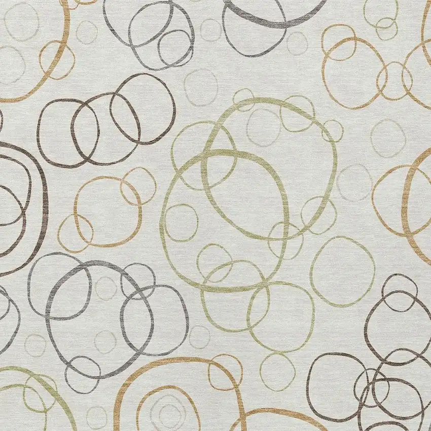 Ivory Gray And Walnut Geometric Washable Indoor Outdoor Area Rug Photo 2