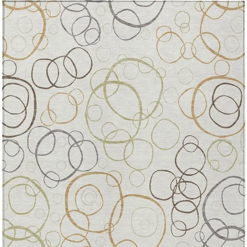 Ivory Gray And Walnut Geometric Washable Indoor Outdoor Area Rug Photo 2