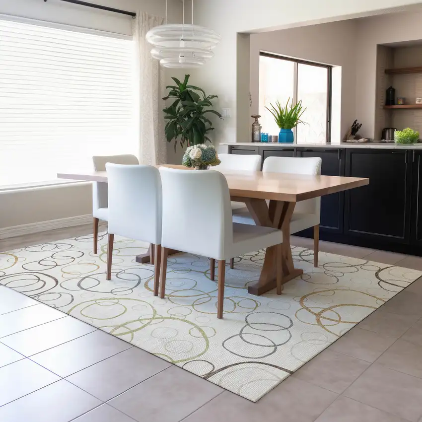 Ivory Gray And Walnut Geometric Washable Indoor Outdoor Area Rug Photo 6