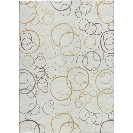 Ivory Gray And Walnut Geometric Washable Indoor Outdoor Area Rug Photo 3