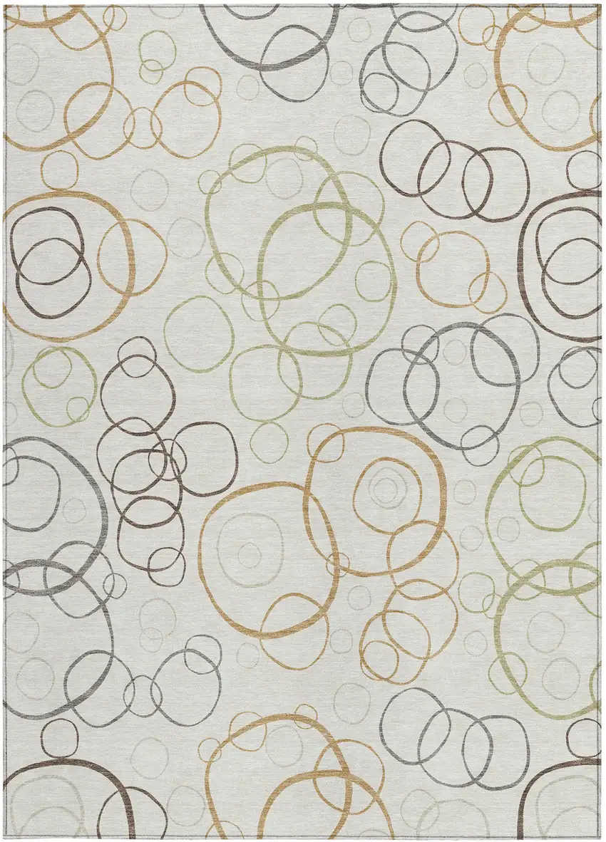 Ivory Gray And Walnut Geometric Washable Indoor Outdoor Area Rug Photo 3