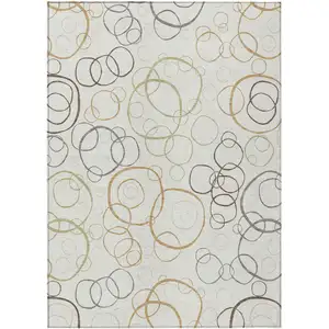 Photo of Ivory Gray And Walnut Geometric Washable Indoor Outdoor Area Rug