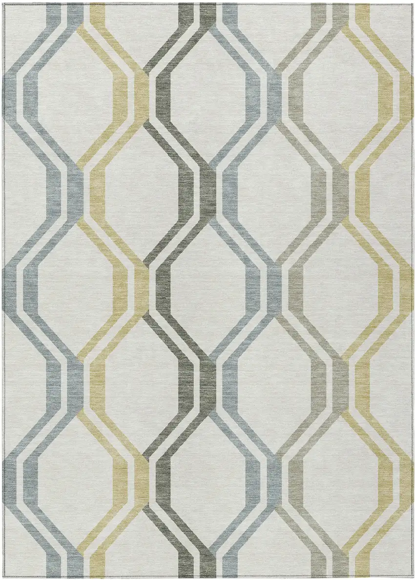 Ivory Gray And Wheat Geometric Washable Indoor Outdoor Area Rug Photo 2
