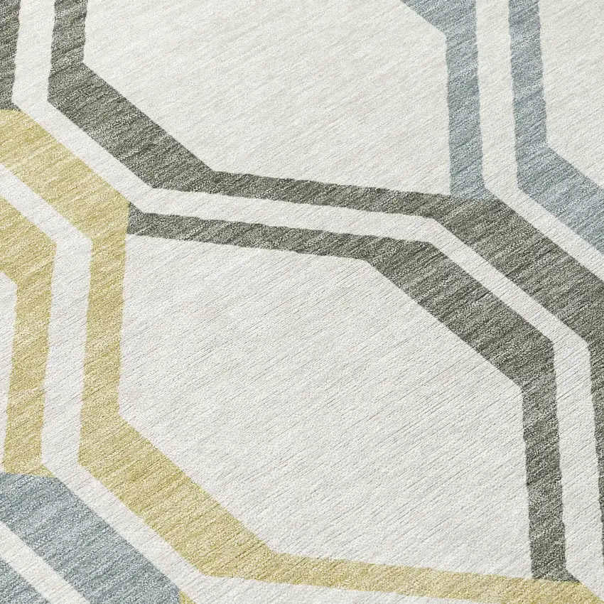 Ivory Gray And Wheat Geometric Washable Indoor Outdoor Area Rug Photo 6