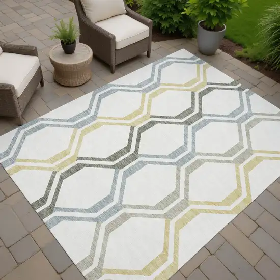 Ivory Gray And Wheat Geometric Washable Indoor Outdoor Area Rug Photo 7