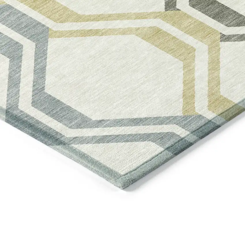 Ivory Gray And Wheat Geometric Washable Indoor Outdoor Area Rug Photo 5