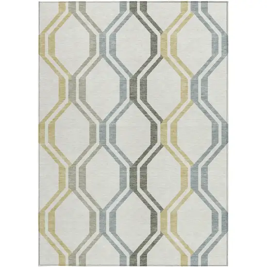 Ivory Gray And Wheat Geometric Washable Indoor Outdoor Area Rug Photo 4