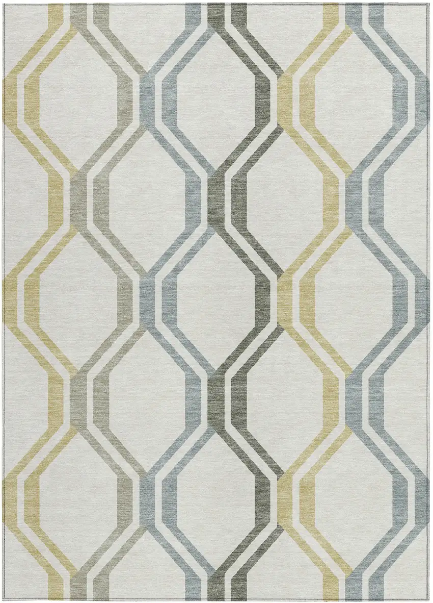 Ivory Gray And Wheat Geometric Washable Indoor Outdoor Area Rug Photo 4