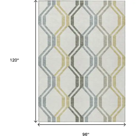 Ivory Gray And Wheat Geometric Washable Indoor Outdoor Area Rug Photo 3