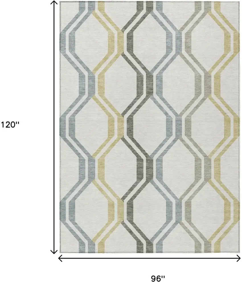Ivory Gray And Wheat Geometric Washable Indoor Outdoor Area Rug Photo 3