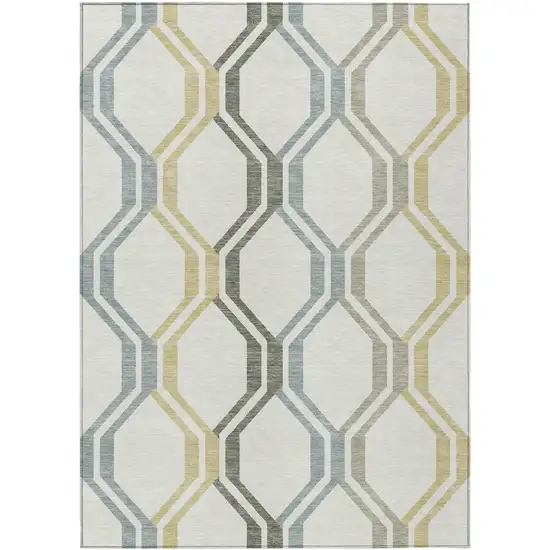 Ivory Gray And Wheat Geometric Washable Indoor Outdoor Area Rug Photo 2