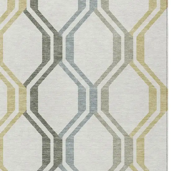 Ivory Gray And Wheat Geometric Washable Indoor Outdoor Area Rug Photo 5