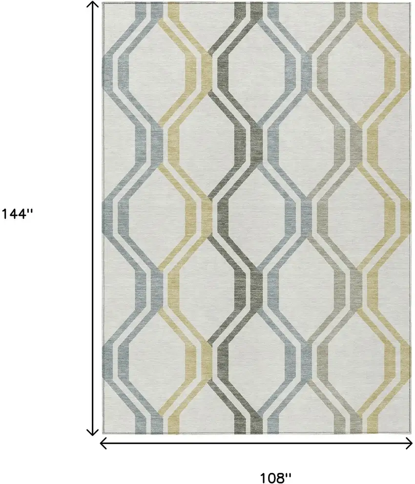 Ivory Gray And Wheat Geometric Washable Indoor Outdoor Area Rug Photo 3