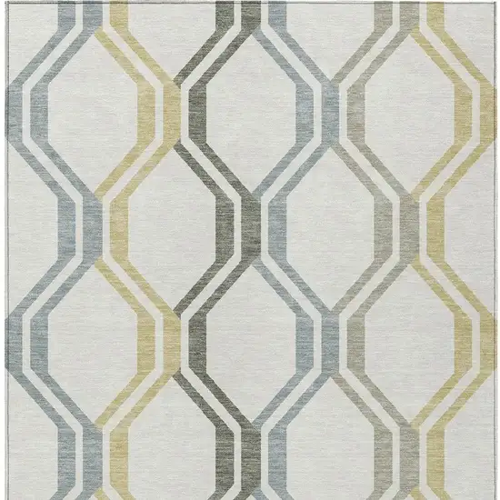 Ivory Gray And Wheat Geometric Washable Indoor Outdoor Area Rug Photo 6