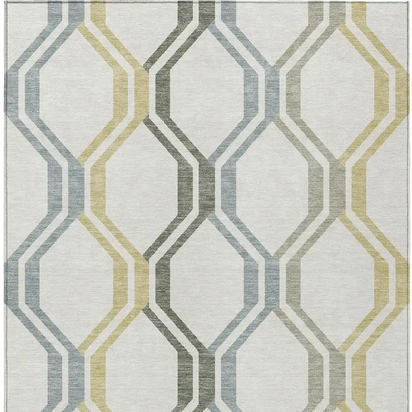 Ivory Gray And Wheat Geometric Washable Indoor Outdoor Area Rug Photo 6